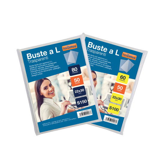 Buste a "L" cm.22x30 trasparente liscia s150 micron 80 conf.50 buste - Cartoarte Buste a "L" cm.22x30 trasparente liscia s150 micron 80 conf.50 buste - Cartoarte