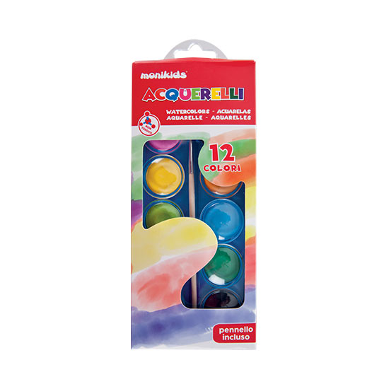 Acquerelli 12 colori in pastiglie diam.30+pennello - Cartoarte Acquerelli 12 colori in pastiglie diam.30+pennello - Cartoarte