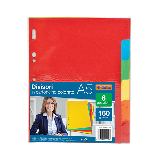 Divisori separatore in cartoncino pesante colorato. Formato A5 6 posizioni - Cartoarte Divisori separatore in cartoncino pesante colorato. Formato A5 6 posizioni - Cartoarte