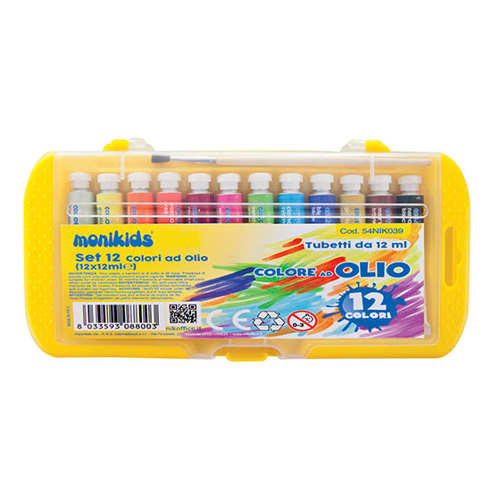 Tempera ad olio 12 colori tubetto 12 ml in astuccio con pennello - Cartoarte Tempera ad olio 12 colori tubetto 12 ml in astuccio con pennello - Cartoarte
