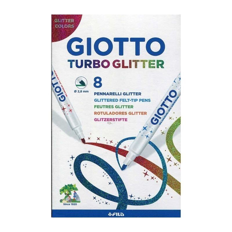 Pennarelli turbo glitter Giotto punta diam.2,8mm.conf.8 colori assortiti - Cartoarte Pennarelli turbo glitter Giotto punta diam.2,8mm.conf.8 colori assortiti - Cartoarte