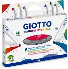 Pennarelli turbo glitter maxi Giotto punta diam.4mm.conf.6 colori assortiti - Cartoarte Pennarelli turbo glitter maxi Giotto punta diam.4mm.conf.6 colori assortiti - Cartoarte