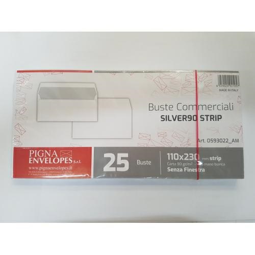 Buste commerciali silver 90 strip senza finestra cm.11x23 bianche cf.25 buste - Cartoarte Buste commerciali silver 90 strip senza finestra cm.11x23 bianche cf.25 buste - Cartoarte