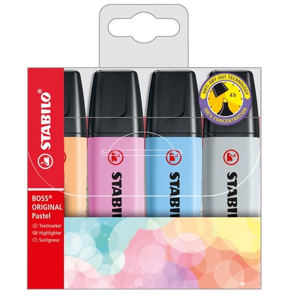 Evidenziatore stabilo boss astuccio 4 evidenziatori tinte pastello art.70/4-4 - Cartoarte Evidenziatore stabilo boss astuccio 4 evidenziatori tinte pastello art.70/4-4 - Cartoarte