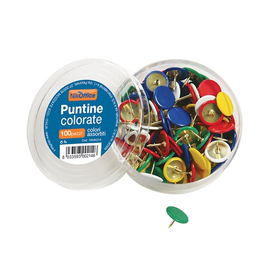 Puntine disegno colorate conf.100 pz. testina monocolore mm.9,5 - Cartoarte Puntine disegno colorate conf.100 pz. testina monocolore mm.9,5 - Cartoarte