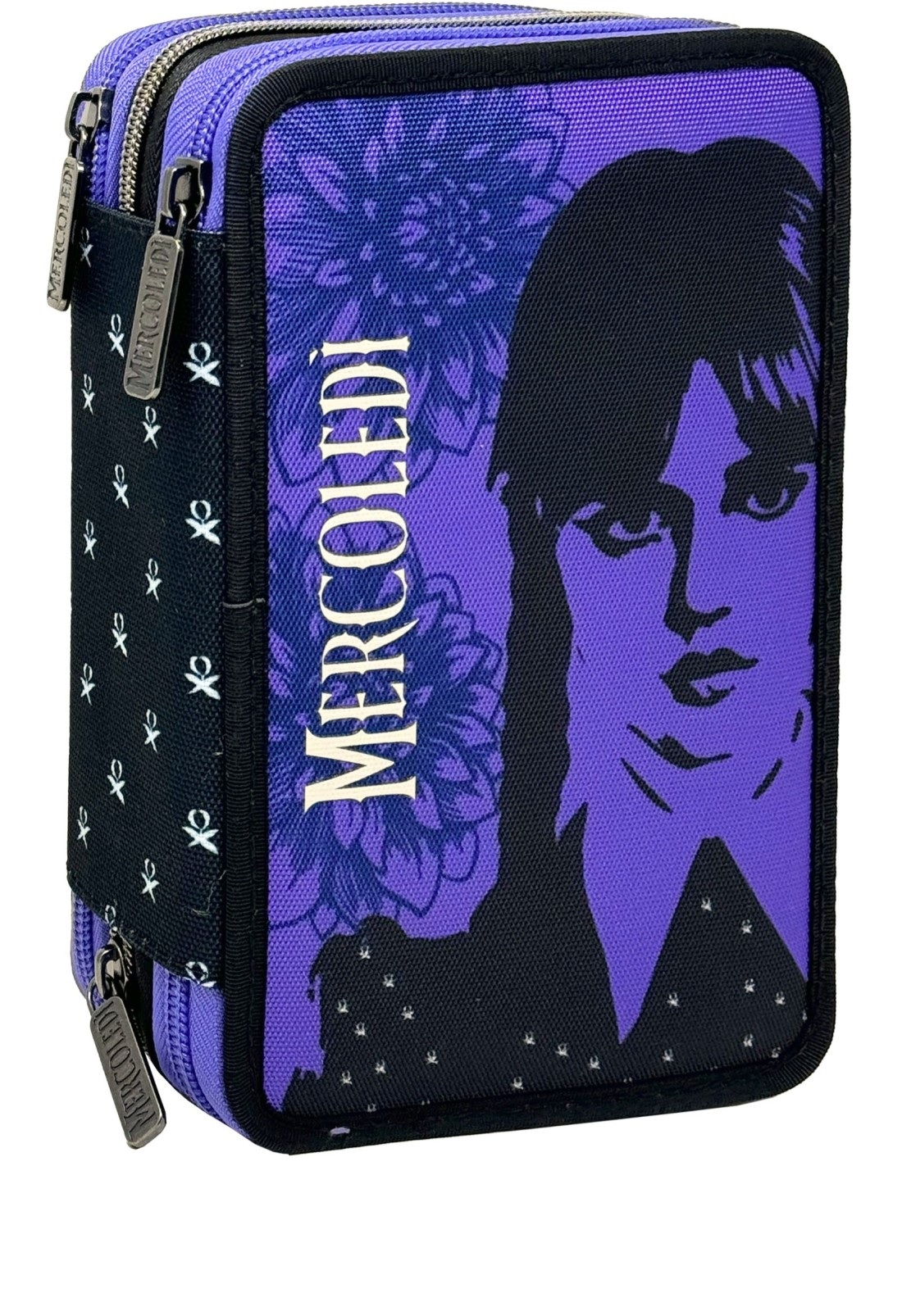 Astuccio portapenne 3 zip Mercoledì completo di 18 pastelli+18 pennarelli - Cartoarte Astuccio portapenne 3 zip Mercoledì completo di 18 pastelli+18 pennarelli - Cartoarte