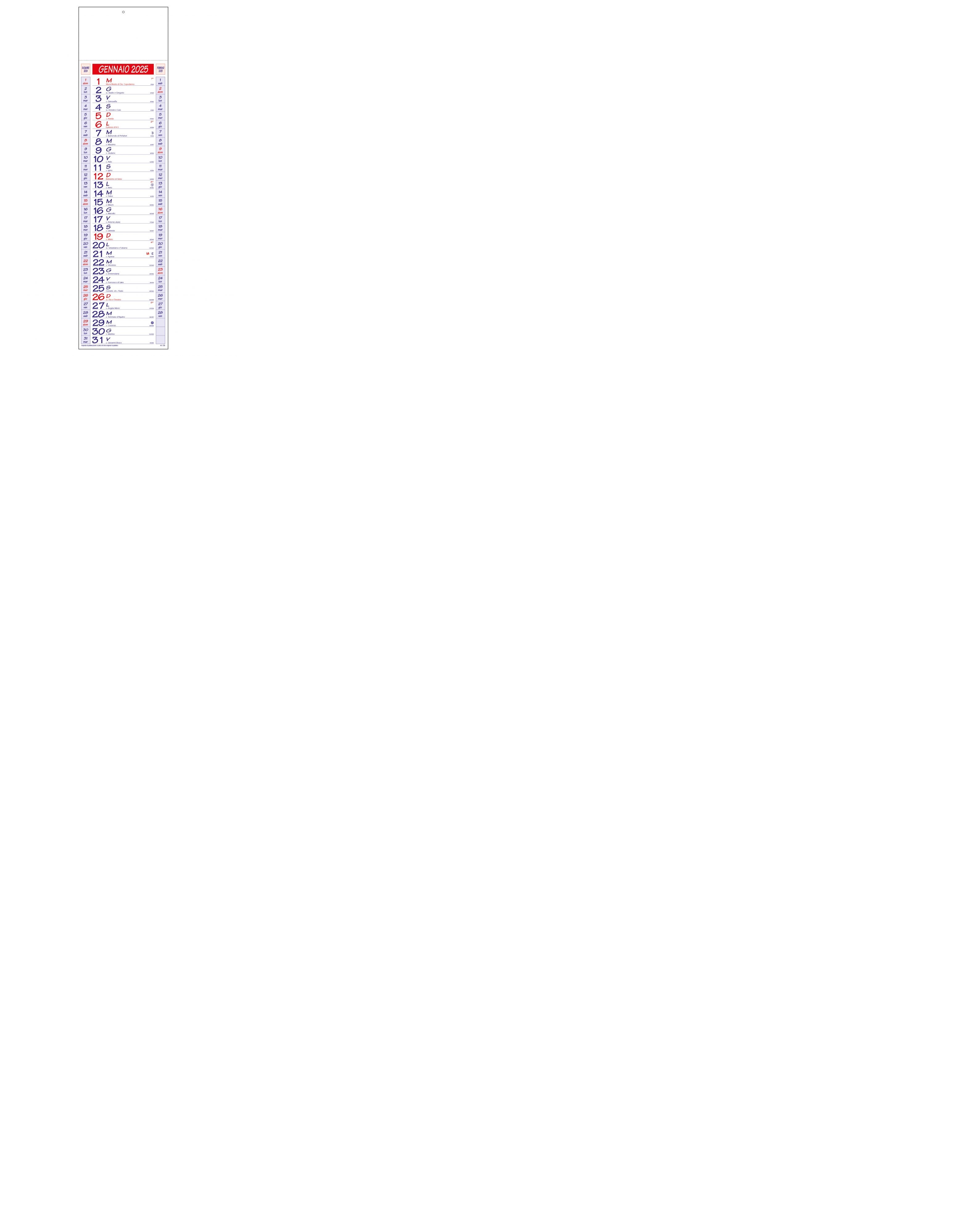 Calendario olandese silhouette cm.18x68 anno 2025 - Cartoarte Calendario olandese silhouette cm.18x68 anno 2025 - Cartoarte